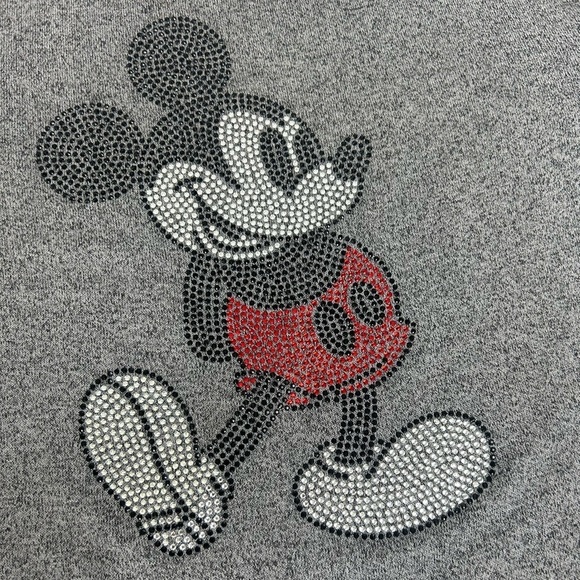 Disney Parks Womens Large Grey Sparkly Rhinestone Mickey Mouse Burnout Top Shirt - Picture 2 of 7